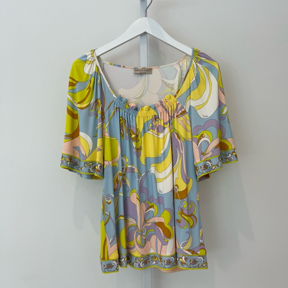 EMILIO PUCCI BLUE MULTI TOP STYLE 81JM16 SIZE IT 44 / US 10